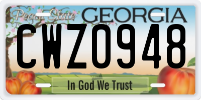 GA license plate CWZ0948