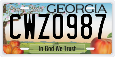 GA license plate CWZ0987