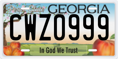 GA license plate CWZ0999