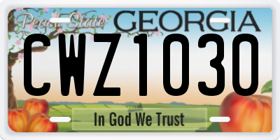 GA license plate CWZ1030
