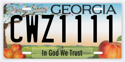 GA license plate CWZ1111