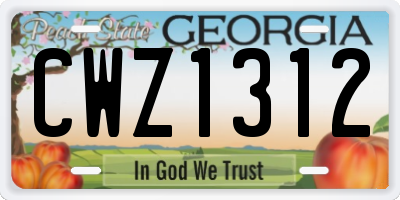 GA license plate CWZ1312