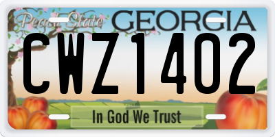 GA license plate CWZ1402