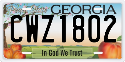 GA license plate CWZ1802