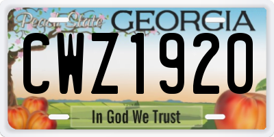 GA license plate CWZ1920
