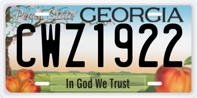 GA license plate CWZ1922