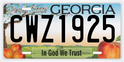 GA license plate CWZ1925