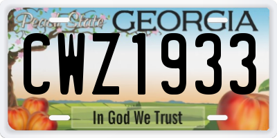 GA license plate CWZ1933