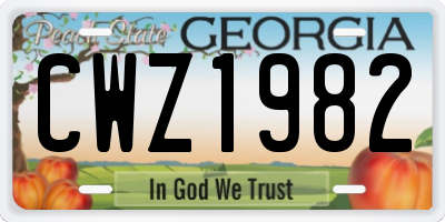 GA license plate CWZ1982