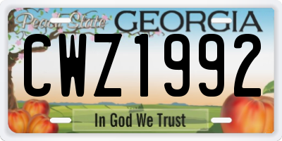 GA license plate CWZ1992