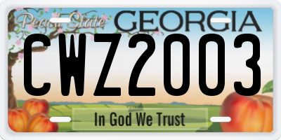 GA license plate CWZ2003