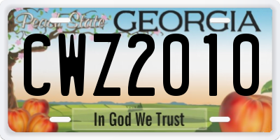 GA license plate CWZ2010