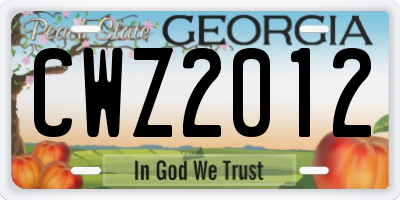 GA license plate CWZ2012