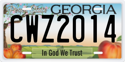 GA license plate CWZ2014