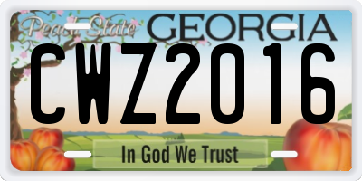 GA license plate CWZ2016