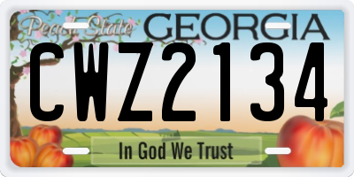 GA license plate CWZ2134