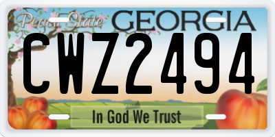 GA license plate CWZ2494
