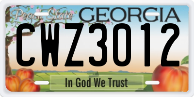 GA license plate CWZ3012