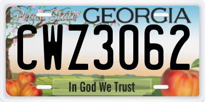 GA license plate CWZ3062