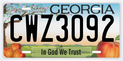 GA license plate CWZ3092