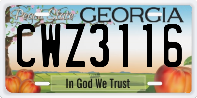 GA license plate CWZ3116