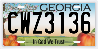 GA license plate CWZ3136