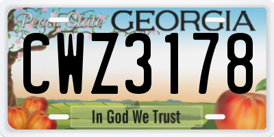 GA license plate CWZ3178