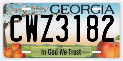GA license plate CWZ3182