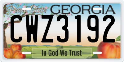 GA license plate CWZ3192