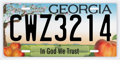 GA license plate CWZ3214