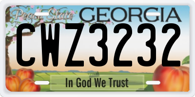 GA license plate CWZ3232