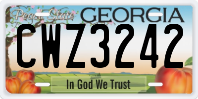 GA license plate CWZ3242