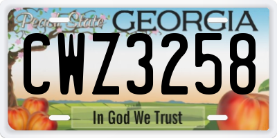 GA license plate CWZ3258
