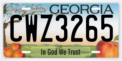 GA license plate CWZ3265