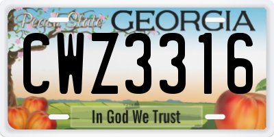 GA license plate CWZ3316