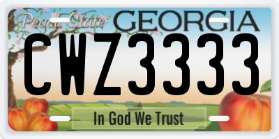 GA license plate CWZ3333