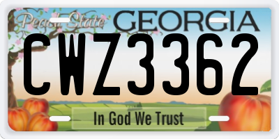 GA license plate CWZ3362