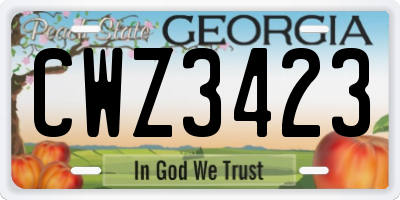 GA license plate CWZ3423