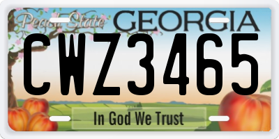 GA license plate CWZ3465