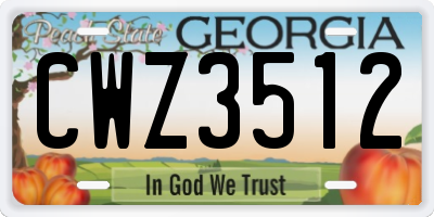 GA license plate CWZ3512