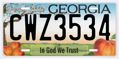 GA license plate CWZ3534