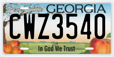 GA license plate CWZ3540