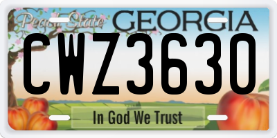 GA license plate CWZ3630