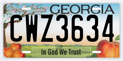 GA license plate CWZ3634