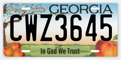 GA license plate CWZ3645