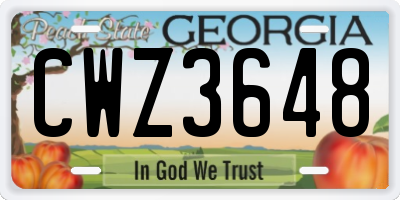 GA license plate CWZ3648