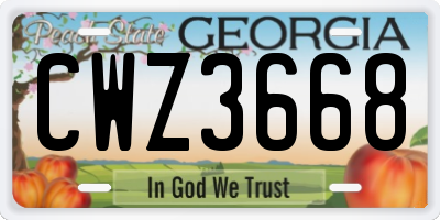 GA license plate CWZ3668