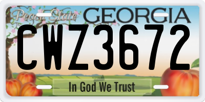 GA license plate CWZ3672