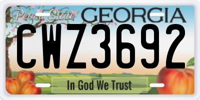 GA license plate CWZ3692