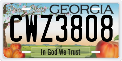GA license plate CWZ3808
